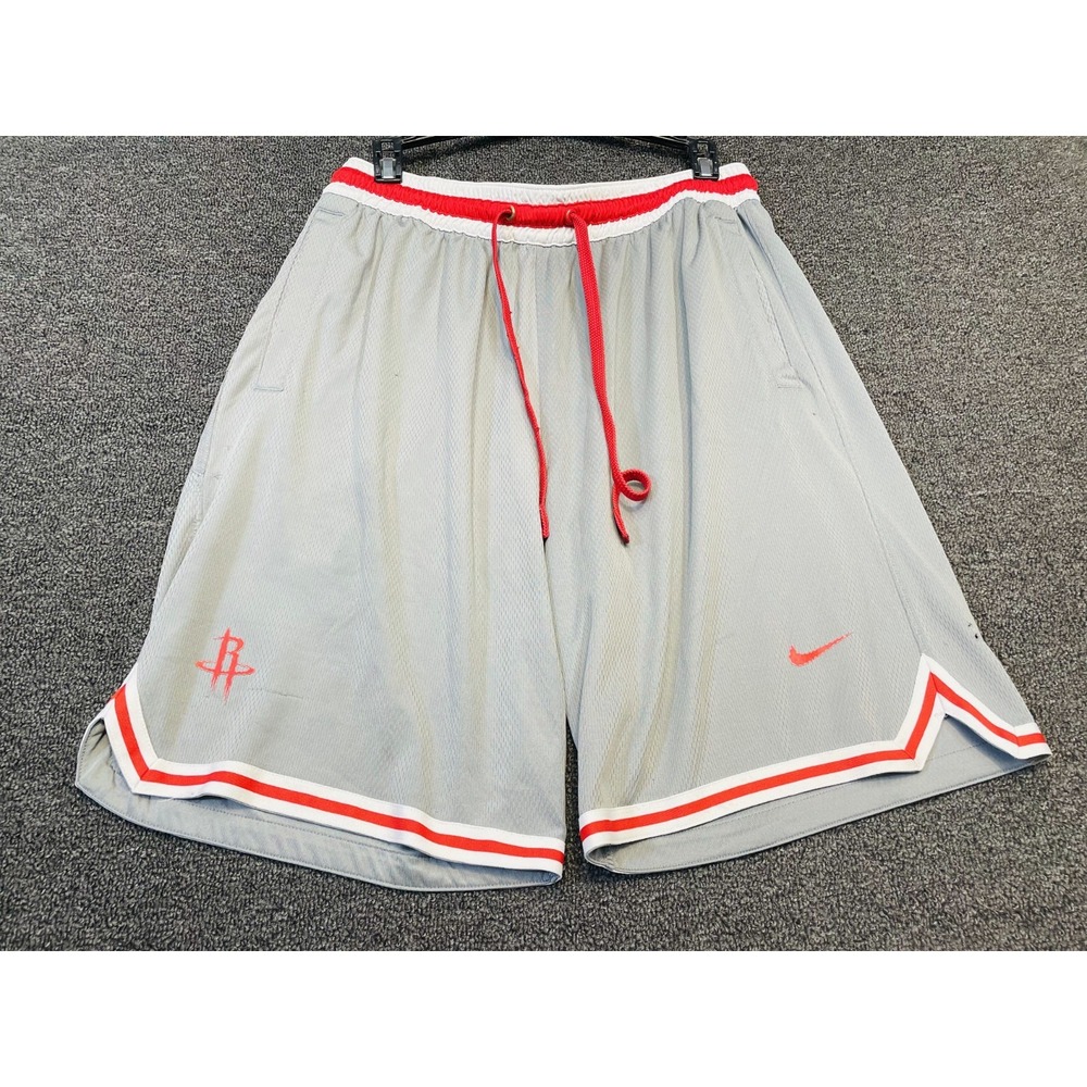 Houston Rockets NBA Basketball Shorts Mens Gray L Nike Dri-Fit Mesh Sportswear